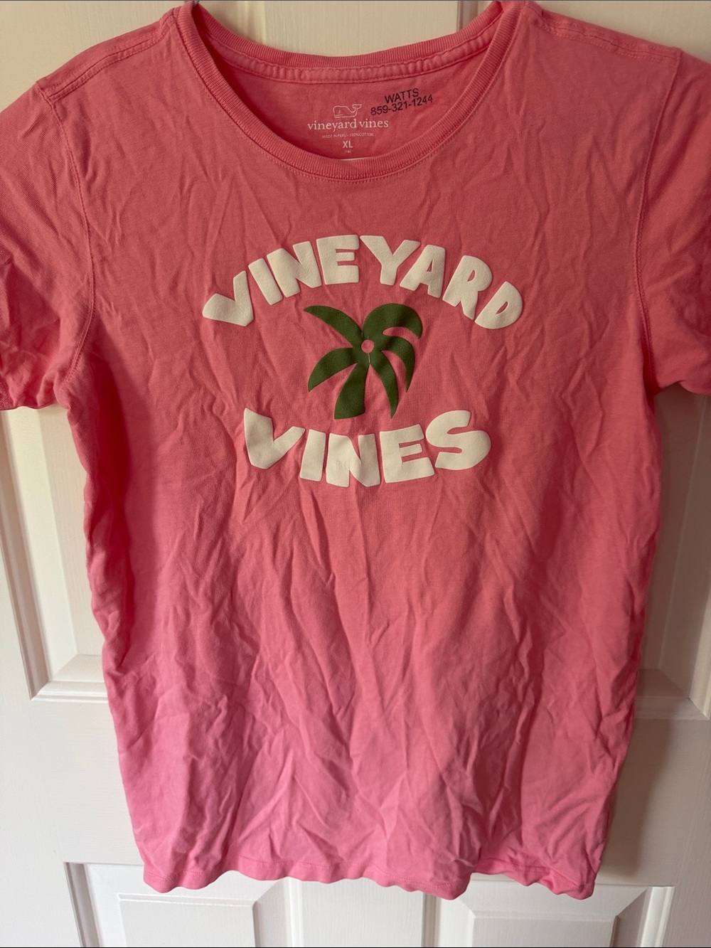 Vineyard Vines Pink Tee with Green Palm Logo